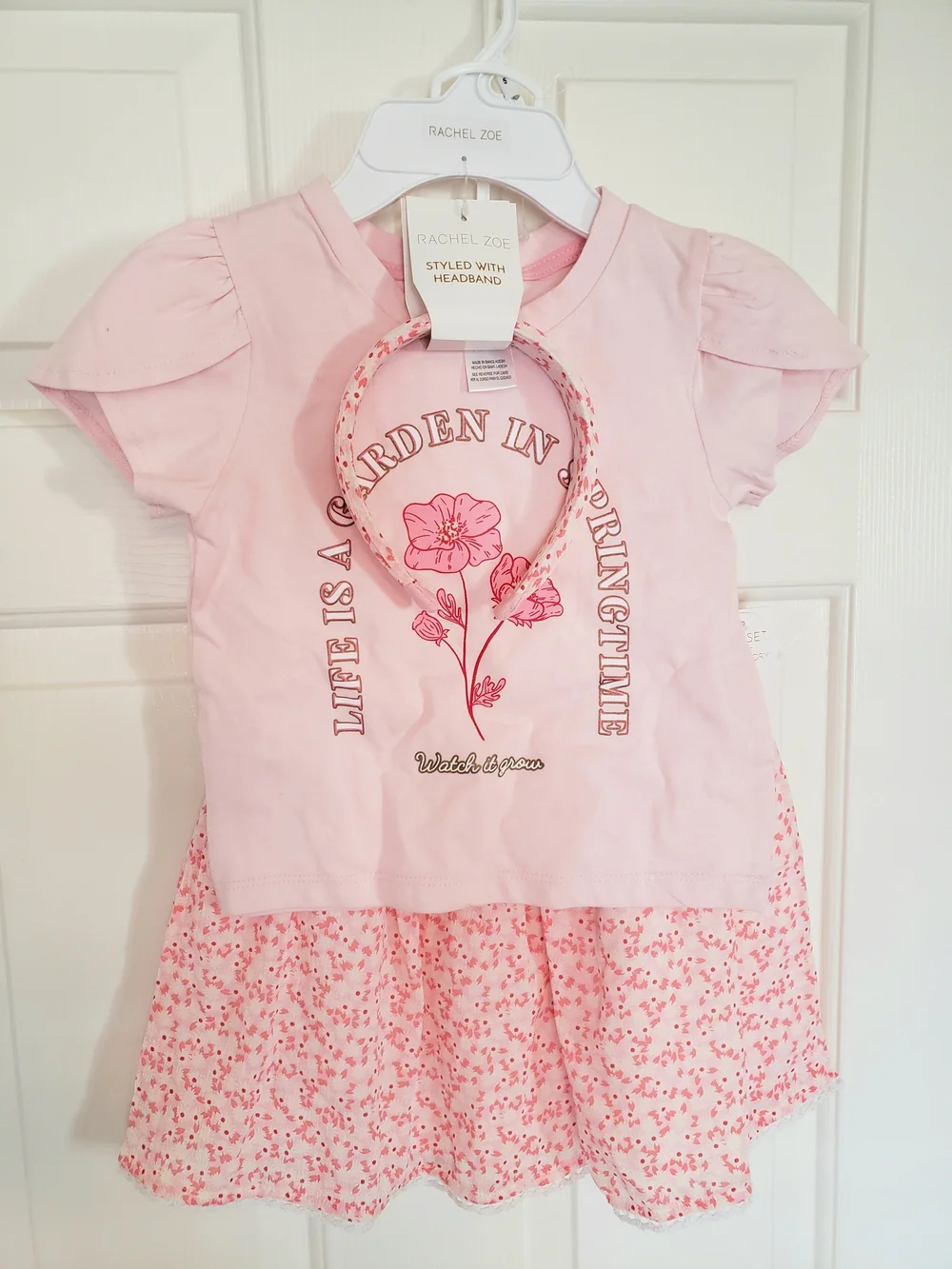 Rachel Zoe Pink Floral Tee & Skirt Set with Matching Headband